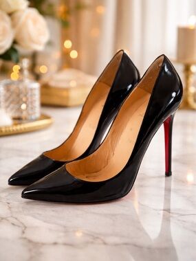 Christian Louboutin Black Patent Pointed-Toe Stiletto Pumps